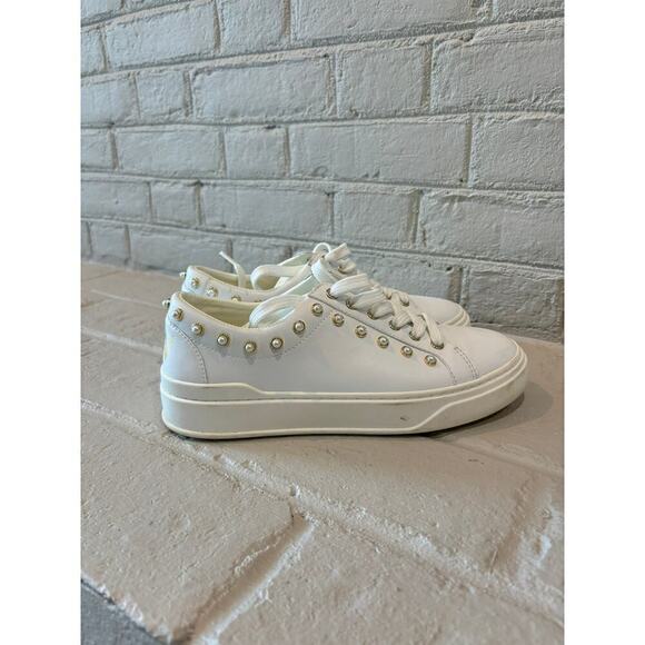 STUART WEITZMAN Tillie Faux Pearl-Studded Leather Sneakers - Picture 4 of 9